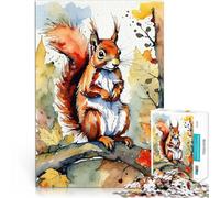 Adults Puzzles 1000 Piece Jigsaws Red Squirrel Watercolor Painting Stressabbau einzigartiges Herausforderungsspiel38x26cm