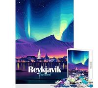 Adults Puzzles 1000 Piece Jigsaws Reykjavik Iceland Aurora Borealis Nightscape Jigsaw for Teenagers Family Activities Parent-child Interaction Deal As Gifts for The Whole Family (38x52cm)