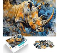 Adults Puzzles 1000 Piece Jigsaws Rhino Artwork Painting Pädagogisches Familienspiel einzigartiges Herausforderungsspiel38x26cm