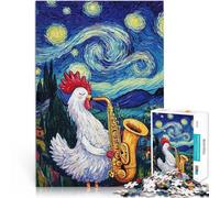 Adults Puzzles 1000 Piece Jigsaws Rooster Plays Saxophone Intellektuelles Spiel Geburtstagsgeschenk, Geschenke, Wandkunst75x50cm