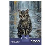 Adults Puzzles 1000 Piece Jigsaws Sad Cat in The Rain Puzzle for Adults Toy Wall Decor Presents for Women Unique Gifts for Birthday And Christmas 52x38cm/1000pcs