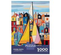 Adults Puzzles 1000 Piece Jigsaws Sailboat in The Harbor Adult Jigsaw Puzzle Brain Teaser Game Stress Reliever for Is Ideal As A Gift 38x26cm/1000pcs
