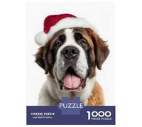 Adults Puzzles 1000 Piece Jigsaws Saint Bernard Dog Wearing Santa Hat Jigsaw Puzzle Anti-Stress Toys A Work of Art Unique Gifts for Birthday And Christmas 38x26cm/1000pcs