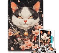 Adults Puzzles 1000 Piece Jigsaws Samurai Bombay Cat with Cherry Blossoms Home Decoration Gift Birthday for Ages 14 And over (size 38x52cm)