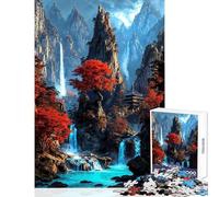 Adults Puzzles 1000 Piece Jigsaws Sanctuary of The Crimson Falls Practical Game Pattern Assembly Anti-Stress Toys Fun at Home Activities, (38x52cm)