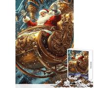 Adults Puzzles 1000 Piece Jigsaws Santa's Golden Sleigh Practical Game Pattern Assembly Anti-Stress Toys Fun at Home Activities, (38x26cm)
