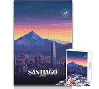 Adults Puzzles 1000 Piece Jigsaws Santiago, Chile Cityscape at Night Unique Challenge Game Family Activities Gifts Ideas Size 38x52cm