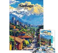 Adults Puzzles 1000 Piece Jigsaws Santiago Chile Cityscape Illustration Jigsaws for Adults Puzzle Hand Speed Race Every Piece Is Unique Learning Educational Toys (Size 38x26cm)
