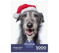 Adults Puzzles 1000 Piece Jigsaws Scottish Deerhound Dog with Santa Hat Portrait Jigsaw Puzzle Anti-Stress Toys A Work of Art Unique Gifts for Birthday And Christmas 38x26cm/1000pcs