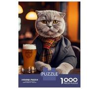 Adults Puzzles 1000 Piece Jigsaws Scottish Fold Cat in Pub Jigsaw Puzzle Anti-Stress Toys A Work of Art Unique Gifts for Birthday And Christmas 70x50cm/1000pcs