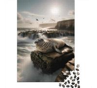 Adults Puzzles 1000 Piece Jigsaws Seal on Rocky Island Jigsaw for Adults Family Games Pattern Assembly Difficult And Challenge 52x38cm/1000pcs