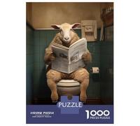 Adults Puzzles 1000 Piece Jigsaws Sheep on Toilet Newspaper Jigsaw for Adults Brain Teaser Game But Fun And Humorous Difficult And Challenge 70x50cm/1000pcs
