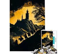 Adults Puzzles 1000 Piece Jigsaws Silhouetted Riders Approaching Castle Educational Challenge Stress Reliever Anti-Stress Toys for Ages 14 And over (38x52cm)