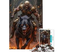 Adults Puzzles 1000 Piece Jigsaws Skeleton Warrior Riding A Hellhound Hands-on Game Toy Intellectual Game Gifts for Women Men Stress Reliever (Size 50x75cm)
