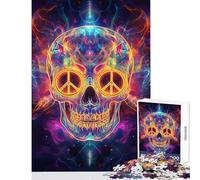 Adults Puzzles 1000 Piece Jigsaws Skull with Cosmic Peace Signs Art Relaxing Games Presents for Women Anti-Stress Toys Fun at Home Activities, (52X38cm)