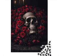 Adults Puzzles 1000 Piece Jigsaws Skull with Red Roses Wall Art Print Jigsaw for Adults Anti-Stress Toys Enhance Memory Difficult And Challenge 70x50cm/1000pcs