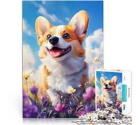 Adults Puzzles 1000 Piece Jigsaws Smiling Welsh Corgi in Flowers Präzisionsschnitt Geburtstagsgeschenk, Geschenke, Wandkunst75x50cm
