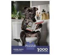 Adults Puzzles 1000 Piece Jigsaws Staffordshire Terrier on The Toilet Reading Newspaper Jigsaw for Adults Family Games Pattern Assembly Difficult And Challenge 38x26cm/1000pcs