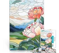 Adults Puzzles 1000 Piece Jigsaws Stained Glass Peonies pädagogische Herausforderung Die Liebe zwischen Paaren stärken52x38cm