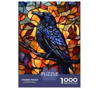 Adults Puzzles 1000 Piece Jigsaws Stained Glass Raven Art Jigsaw for Adults Brain Teaser Game But Fun And Humorous Difficult And Challenge 70x50cm/1000pcs