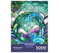 Adults Puzzles 1000 Piece Jigsaws Stained Glass Wave And Floral Design Jigsaws for Adults Toy Wall Decor Difficult Challenge Difficult And Challenge 38x26cm/1000pcs