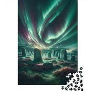 Adults Puzzles 1000 Piece Jigsaws Stone Circle Under Aurora Borealis Puzzle for Adults Fun Games Staycation Kill Time Parent-child Interaction 70x50cm/1000pcs