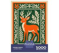 Adults Puzzles 1000 Piece Jigsaws Stylized Deer Illustration with Floral Border Adult Puzzles Anti-Stress Toys Perfect Decoration Unique Gifts for Birthday And Christmas 38x26cm/1000pcs