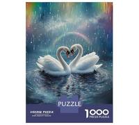 Adults Puzzles 1000 Piece Jigsaws Swans in Love Under Rainbow Rain Puzzle for Adults Toy Wall Decor Presents for Women Unique Gifts for Birthday And Christmas 38x26cm/1000pcs