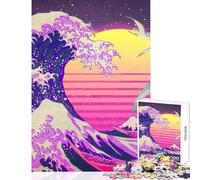 Adults Puzzles 1000 Piece Jigsaws Synthwave Great Wave Practical Game Staycation Kill Time Anti-Stress Toys Artists' Collection, Fine Arts (38X26cm)