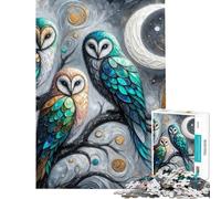Adults Puzzles 1000 Piece Jigsaws Three Owls Under The Moon Adult Jigsaw Fun Games Difficult Hard Unique Gifts for Birthday And Christmas (Size 38x52cm)