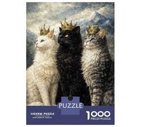 Adults Puzzles 1000 Piece Jigsaws Three Regal Cats with Crowns Painting Puzzle for Adults Relax Games Presents for Women for Is Ideal As A Gift 52x38cm/1000pcs