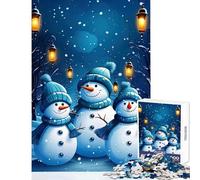 Adults Puzzles 1000 Piece Jigsaws Three Snowmen in Winter Night Scene DIY Toys Art Work Gift for Educational Game Improving Love between Couples Size 50x75cm