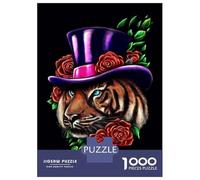 Adults Puzzles 1000 Piece Jigsaws Tiger Top Hat Roses Art Print Adult Jigsaw Puzzle Brain Teaser Game Stress Reliever for Is Ideal As A Gift 70x50cm/1000pcs