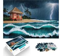 Adults Puzzles 1000 Piece Jigsaws Tiki Hut in Storm Anspruchsvolles Spiel und Familienspaß Wohnkunstdekor38x26cm