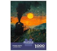 Adults Puzzles 1000 Piece Jigsaws Train at Sunset with People Waving Adult Jigsaw Puzzle Relax Games Precision Cutting Difficult And Challenge 52x38cm/1000pcs