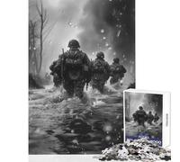 Adults Puzzles 1000 Piece Jigsaws Troops Crossing River Anti-Stress Toys Gifts Ideas Educational Game Decompressing Intellectual Size 50x75cm