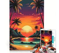Adults Puzzles 1000 Piece Jigsaws Tropical Beach Sunset with Palm Trees, Hands-on Game, Fun Activities at Home, Great Gift for Gaming 38x52cm