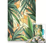 Adults Puzzles 1000 Piece Jigsaws Tropical Leaves Stained Glass Pattern, Hands-on Game, Fun Activities at Home, Great Gift for Gaming 38x52cm