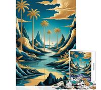 Adults Puzzles 1000 Piece Jigsaws Tropical River Landscape with Palm Trees DIY Toys Art Work Gift for Educational Game Improving Love between Couples Size 38x52cm