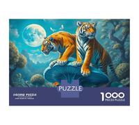 Adults Puzzles 1000 Piece Jigsaws Twin Tigers on Giant Alien Mushroom Puzzle for Adults Fun Games Staycation Kill Time Parent-child Interaction 52x38cm/1000pcs