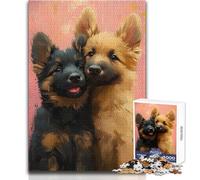Adults Puzzles 1000 Piece Jigsaws Two German Shepherd Puppies Tough Challenge Gifts Ideas for 14+ Puzzle Game Offered (size 50x75cm)