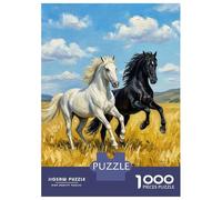 Adults Puzzles 1000 Piece Jigsaws Two Horses Running in A Field Adult Jigsaw Puzzle Relax Games Precision Cutting Difficult And Challenge 70x50cm/1000pcs