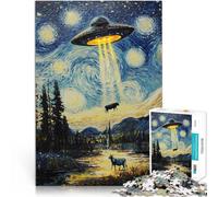 Adults Puzzles 1000 Piece Jigsaws UFO Over Starry Night Herausforderndes Spiel Geburtstagsgeschenk, Geschenke75x50cm