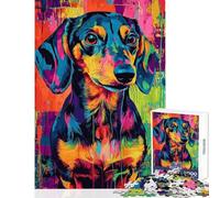 Adults Puzzles 1000 Piece Jigsaws Vibrant Dachshund Art Practical Game Staycation Kill Time Anti-Stress Toys Artists' Collection, Fine Arts (38X26cm)
