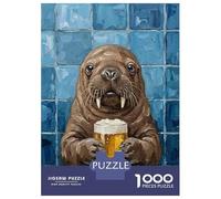 Adults Puzzles 1000 Piece Jigsaws Walrus with Beer Painting Puzzle for Adults Toy Wall Decor Presents for Women Unique Gifts for Birthday And Christmas 38x26cm/1000pcs