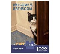 Adults Puzzles 1000 Piece Jigsaws Welcome to The Bathroom Tuxedo Cat Puzzle for Adults Fun Games Staycation Kill Time Parent-child Interaction 52x38cm/1000pcs