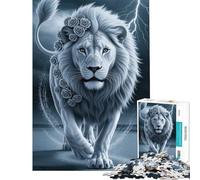Adults Puzzles 1000 Piece Jigsaws White Lion with Roses And Lightning Educational Challenge Stress Reliever Anti-Stress Toys for Ages 14 And over (38x26cm)