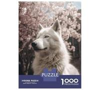 Adults Puzzles 1000 Piece Jigsaws White Wolf Cherry Blossom Puzzles for Adults Family Games Home Decoration for Is Ideal As A Gift 52x38cm/1000pcs