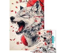 Adults Puzzles 1000 Piece Jigsaws Wolf with Cherry Blossoms And Red Moon Puzzle for Adults Hands-on Game For Family Fun Unique Gifts for Birthday And Christmas (Size 50x75cm)