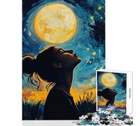 Adults Puzzles 1000 Piece Jigsaws Woman Gazing at The Moon Jigsaw Puzzles 1000 Practical Game Great Gifts And Toys Staycation Kill Time (38x26cm)